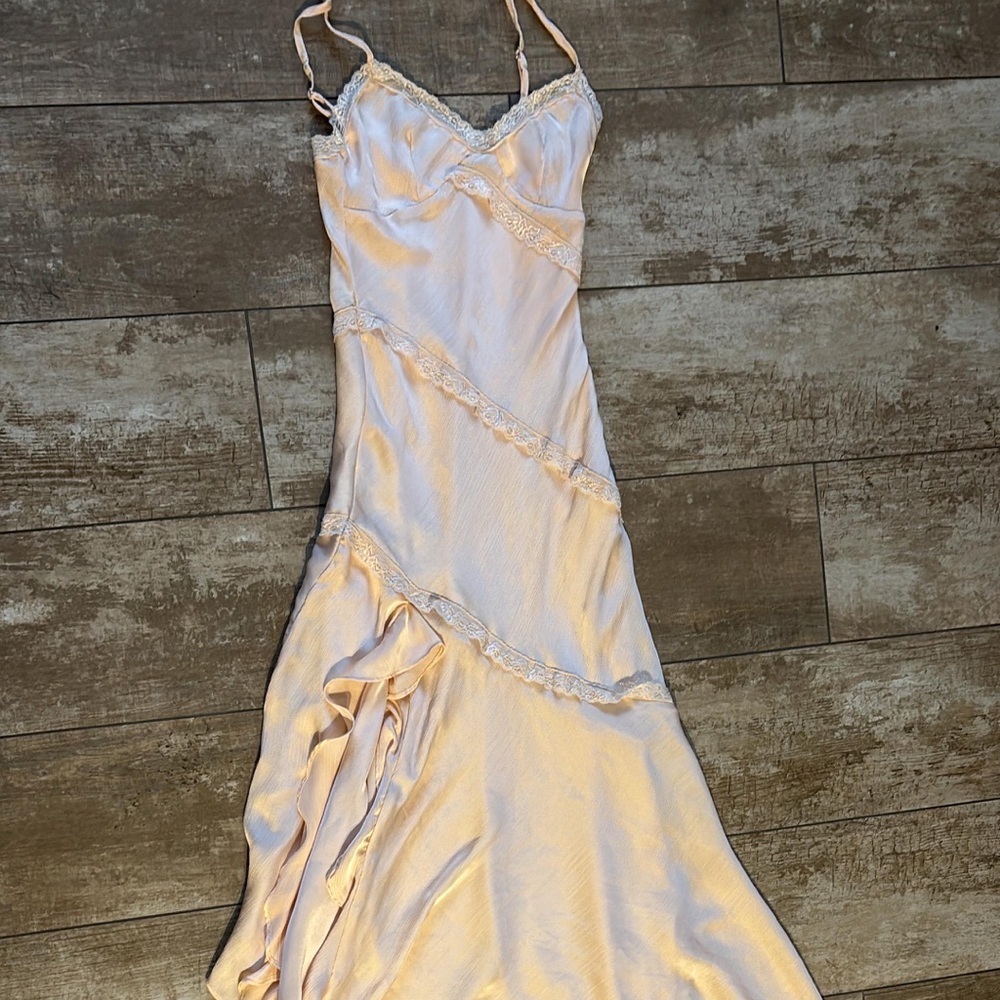 Peppermayo pale pink satin maxi slip dress